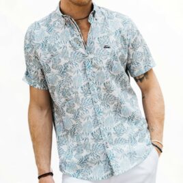 camisa bowling celeste beige