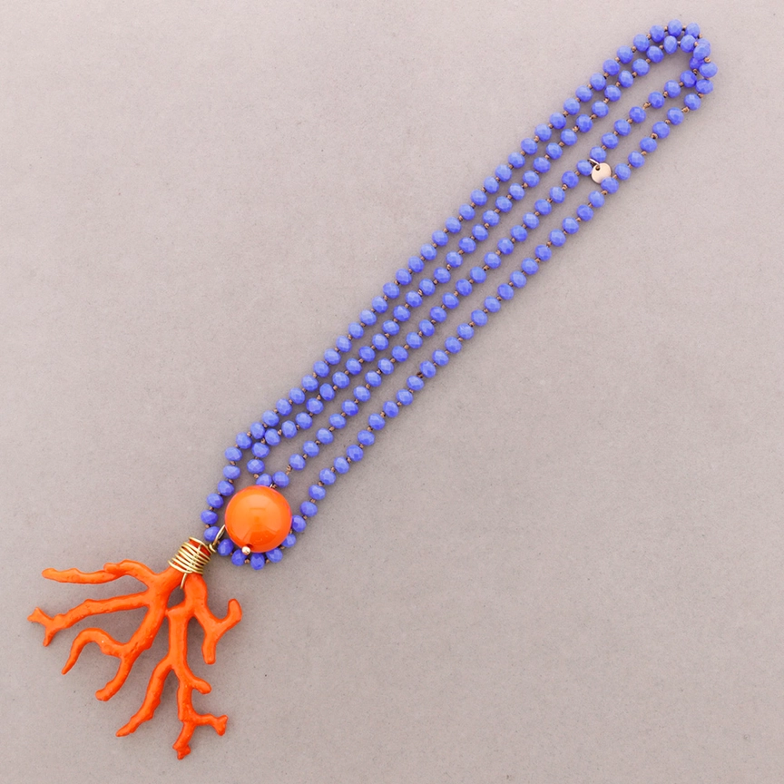 Collar largo coral naranja