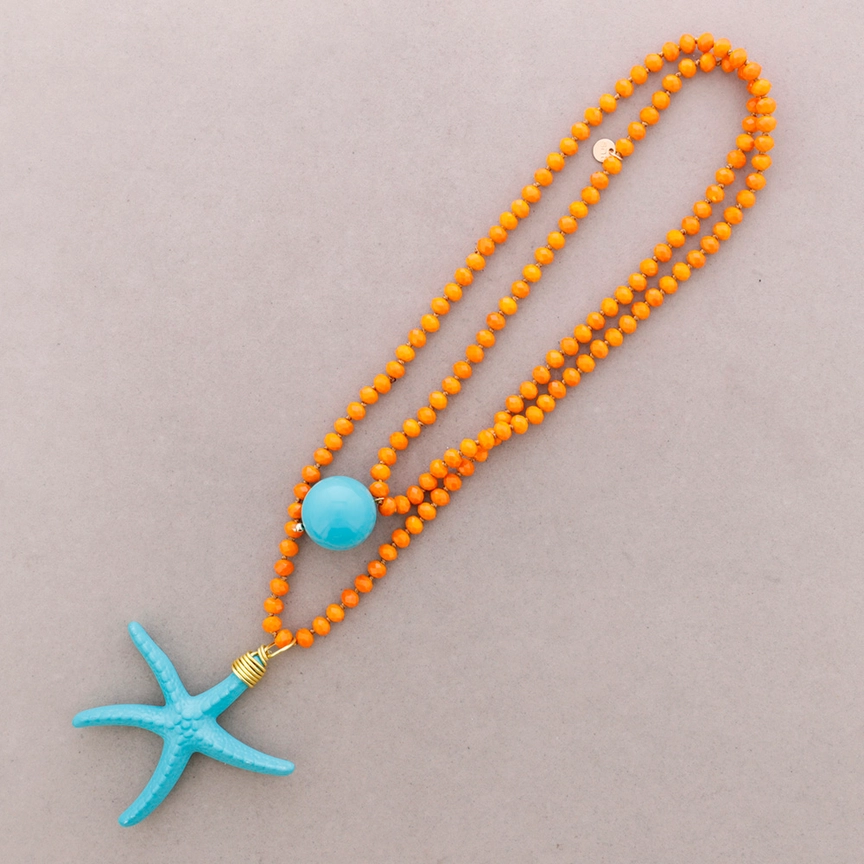 collar largo estrella mar azul