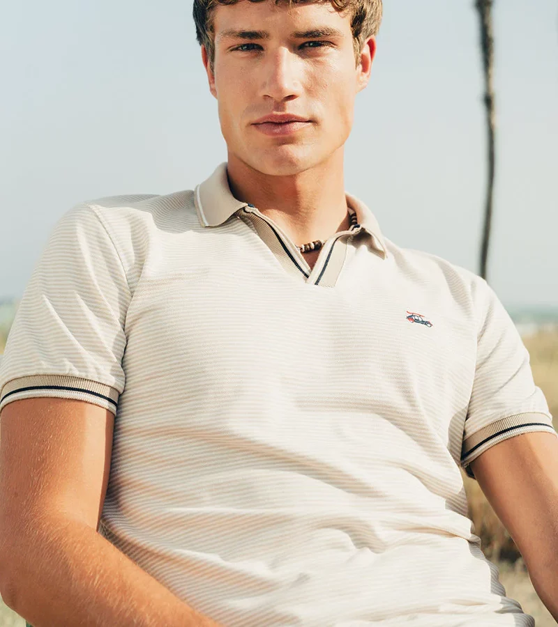 POLO ABIERTO RAYAS BEIGE
