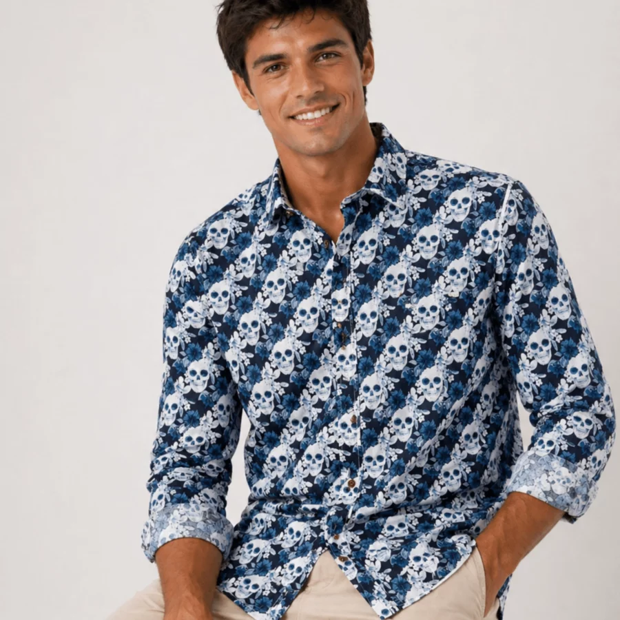 CAMISA SKULLS AZUL