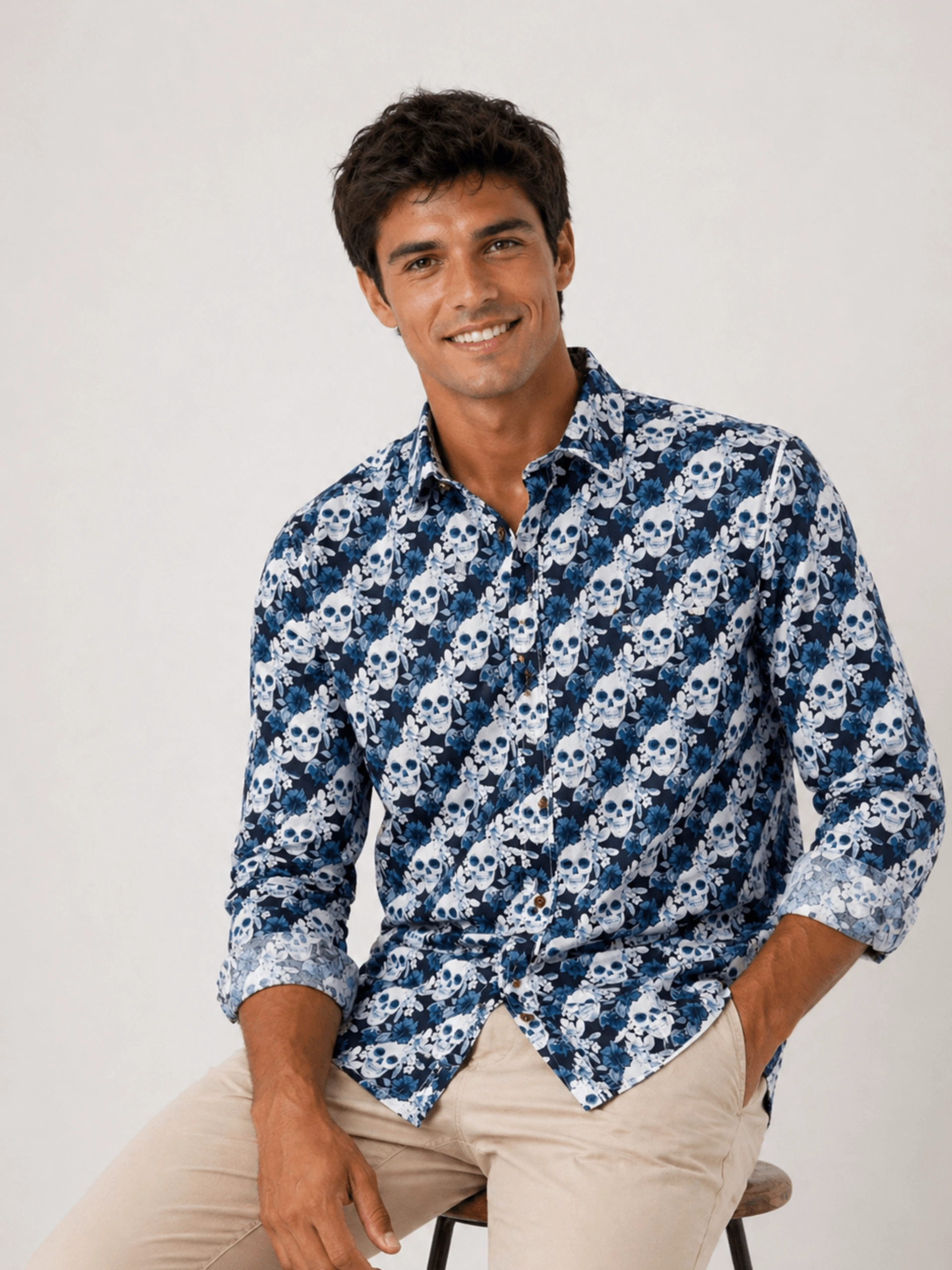 CAMISA SKULLS AZUL